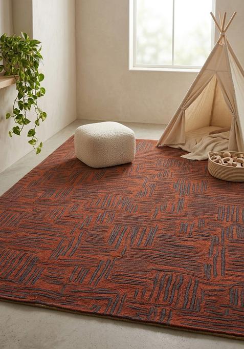 Saffron Rugs Hand Tufted Burnt Orange Herringbone Modern Rectangular Wool Area Rug