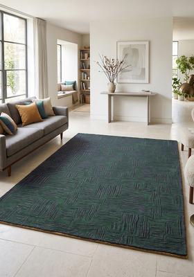 Saffron Rugs Hand Tufted Forest Green Herringbone Modern Rectangular Wool Area Rug