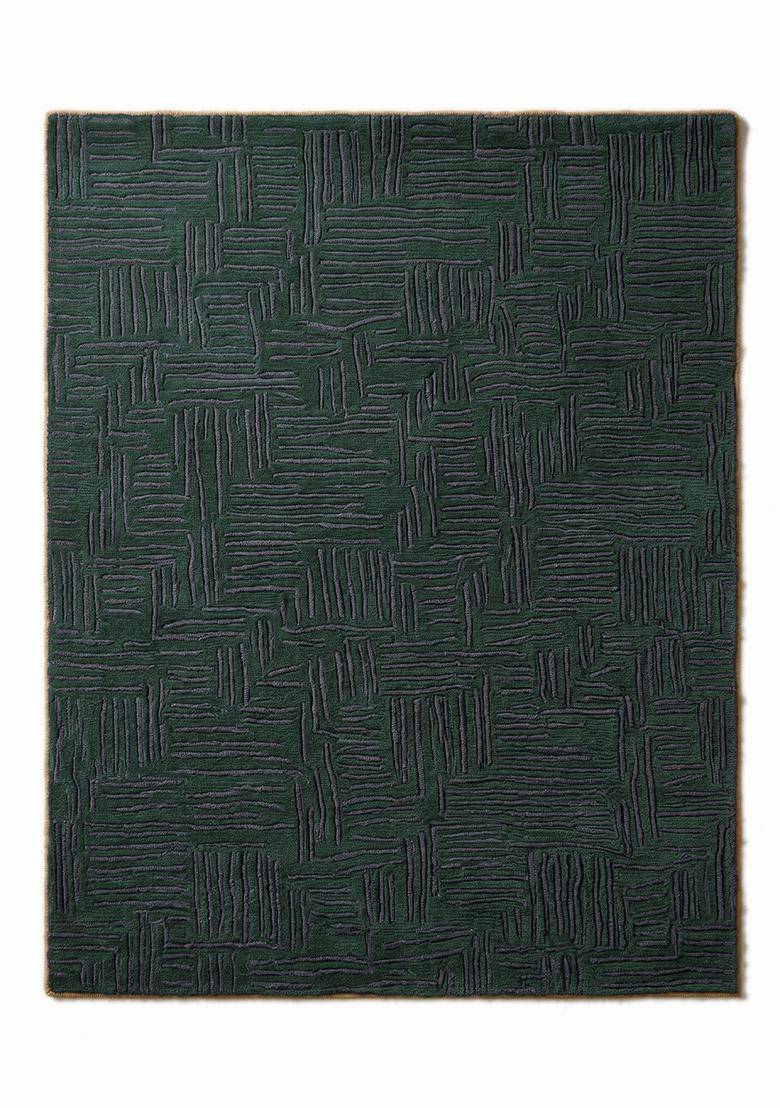 Saffron Rugs Hand Tufted Forest Green Herringbone Modern Rectangular Wool Area Rug - Indya