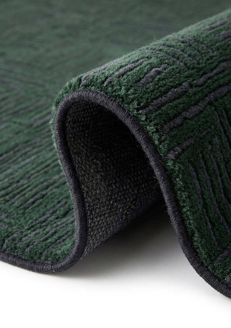 Saffron Rugs Hand Tufted Forest Green Herringbone Modern Rectangular Wool Area Rug - Indya