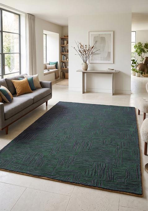 Saffron Rugs Hand Tufted Forest Green Herringbone Modern Rectangular Wool Area Rug