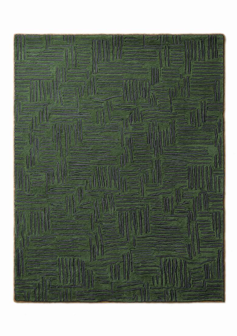 Saffron Rugs Hand Tufted Olive Green Herringbone Modern Rectangular Wool Area Rug - Indya