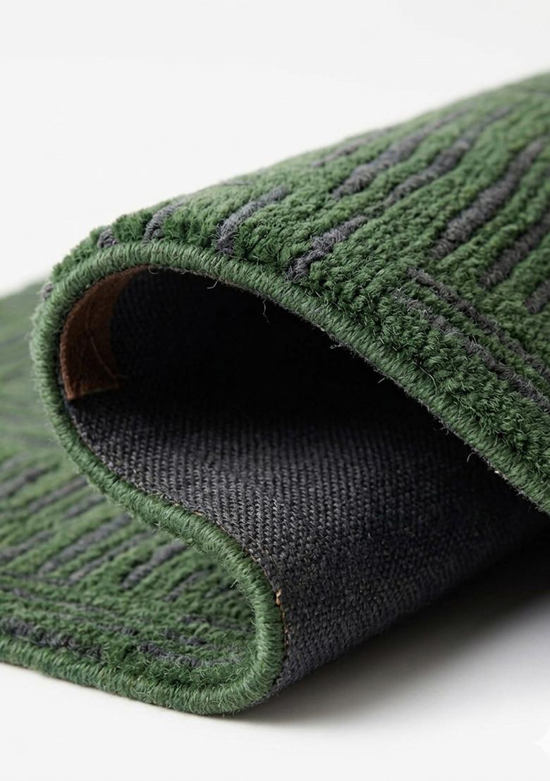Saffron Rugs Hand Tufted Olive Green Herringbone Modern Rectangular Wool Area Rug - Indya
