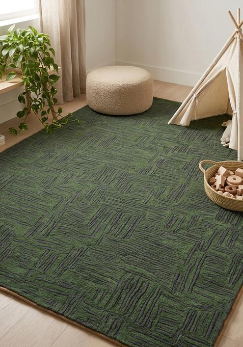Saffron Rugs Hand Tufted Olive Green Herringbone Modern Rectangular Wool Area Rug