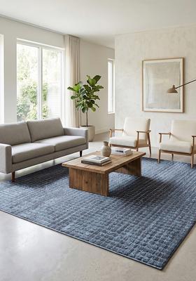 Saffron Rugs Hand Tufted Steel Blue Moire Contemporary Square Wool Area Rug