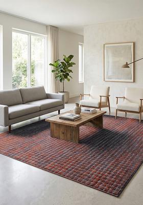 Saffron Rugs Hand Tufted Burnt Orange Moire Contemporary Square Wool Area Rug