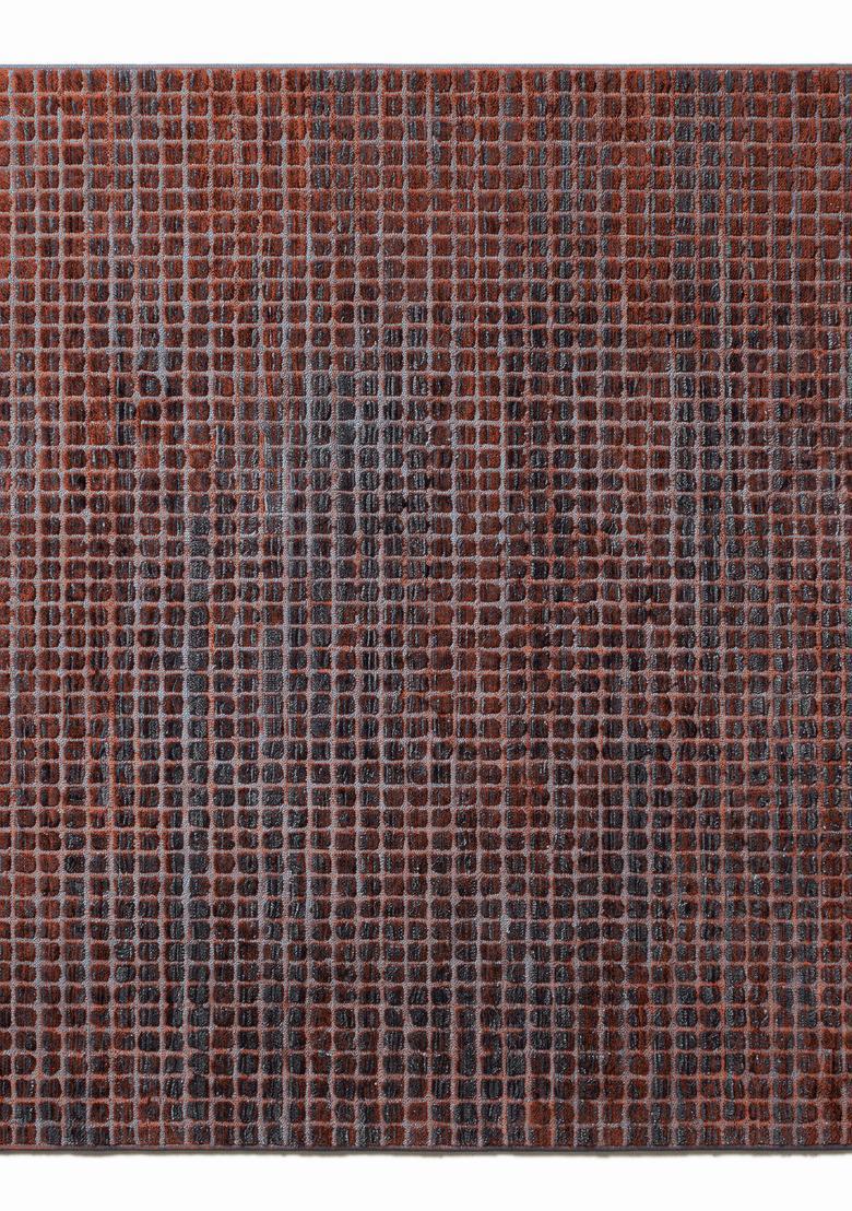 Saffron Rugs Hand Tufted Burnt Orange Moire Contemporary Square Wool Area Rug - Indya