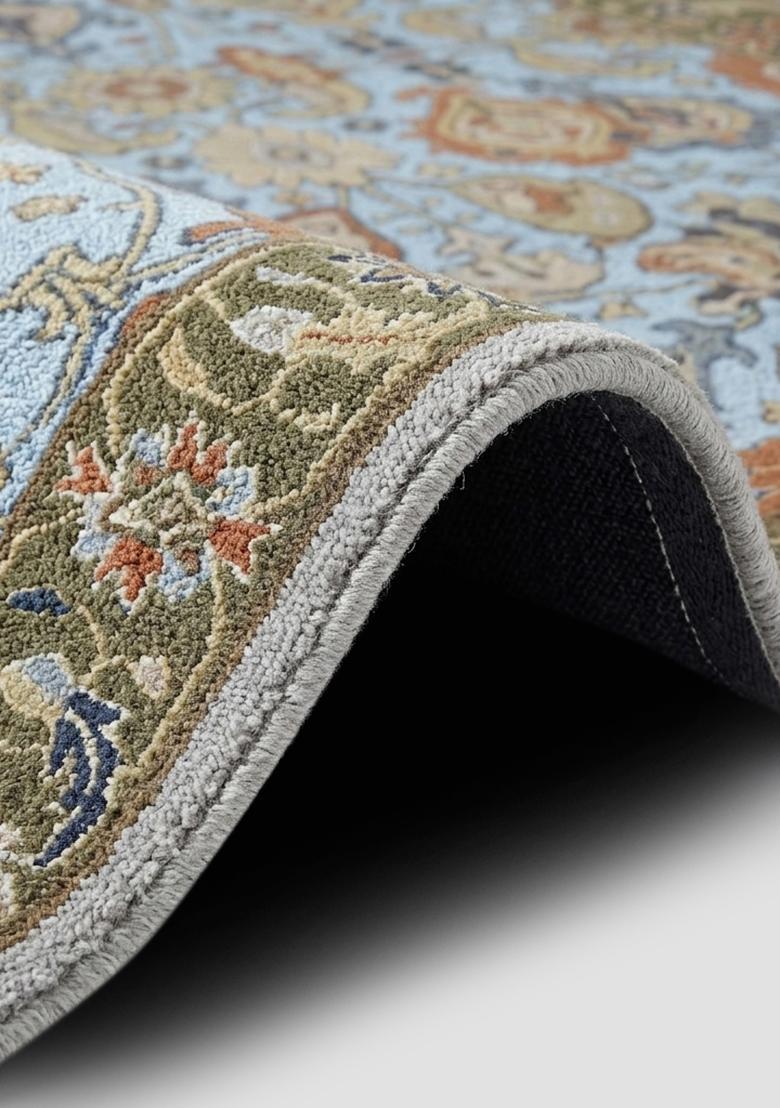 Saffron Rugs Hand Tufted Pastel Blue Floral Oriental Rectangular Wool Area Rug - Indya