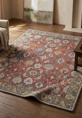Saffron Rugs Hand Tufted Burnt Orange Floral Oriental Rectangular Wool Area Rug