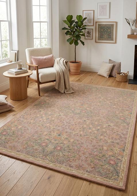 Saffron Rugs Hand Tufted Blush Pink Floral Classic Rectangular Wool Area Rug