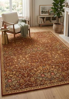 Saffron Rugs Hand Tufted Rust Brown Floral Classic Rectangular Wool Area Rug