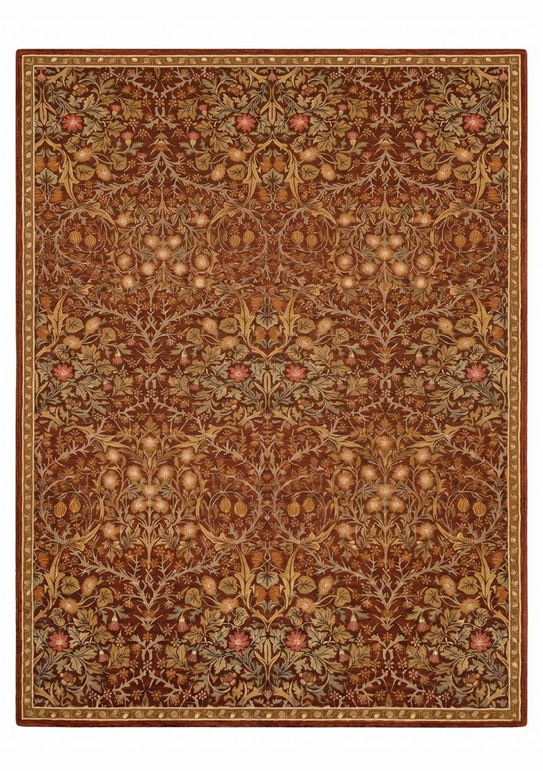 Saffron Rugs Hand Tufted Rust Brown Floral Classic Rectangular Wool Area Rug - Indya
