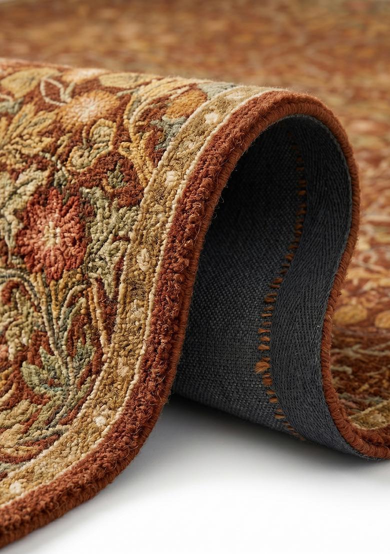 Saffron Rugs Hand Tufted Rust Brown Floral Classic Rectangular Wool Area Rug - Indya