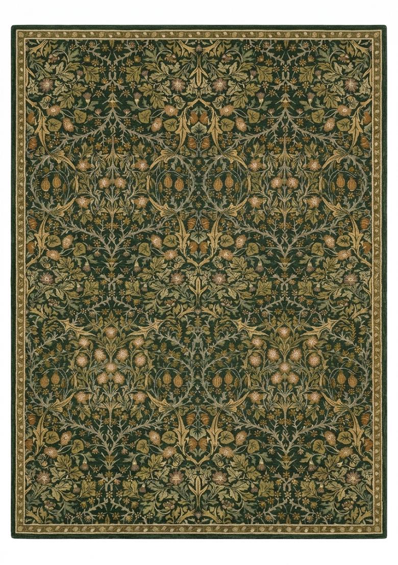 Saffron Rugs Hand Tufted Forest Green Floral Classic Rectangular Wool Area Rug - Indya