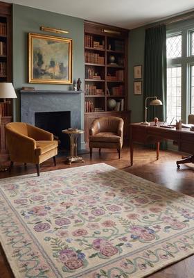 Saffron Rugs Hand Tufted Beige Floral Victorian Rectangular Wool Area Rug