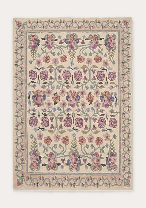 100% Wool Handmade Beige Rug | Victorian Floral Carpet With Cotton Backing For Living Room