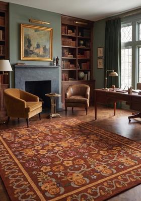 Saffron Rugs Hand Tufted Rust Brown Floral Victorian Rectangular Wool Area Rug