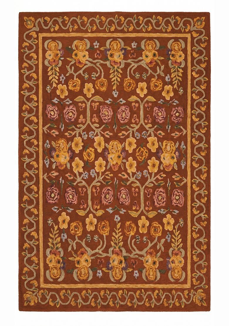 Saffron Rugs Hand Tufted Rust Brown Floral Victorian Rectangular Wool Area Rug - Indya