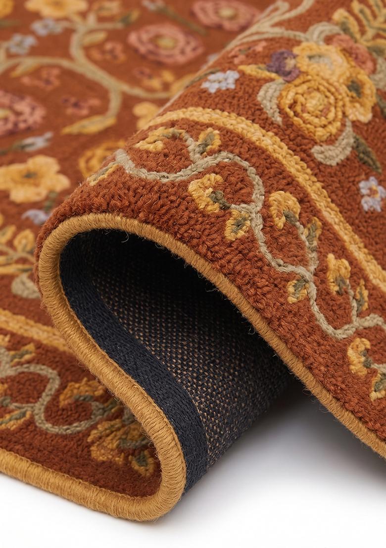 Saffron Rugs Hand Tufted Rust Brown Floral Victorian Rectangular Wool Area Rug - Indya
