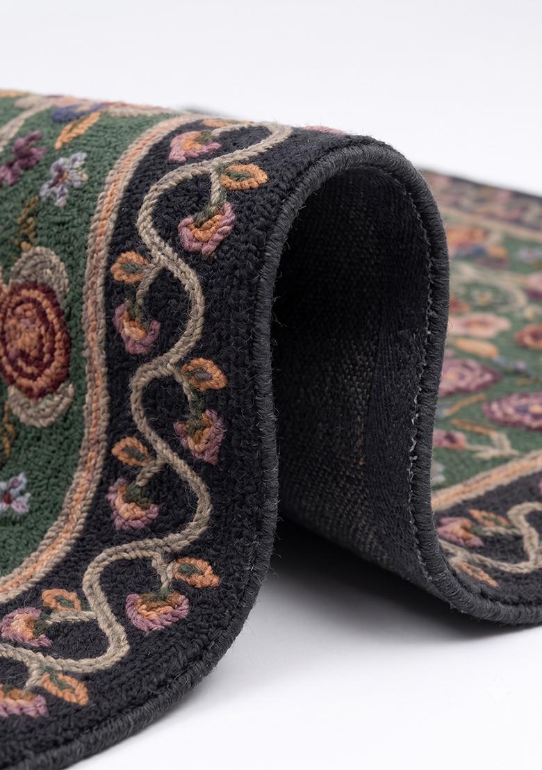 Saffron Rugs Hand Tufted Forest Green Floral Victorian Rectangular Wool Area Rug - Indya