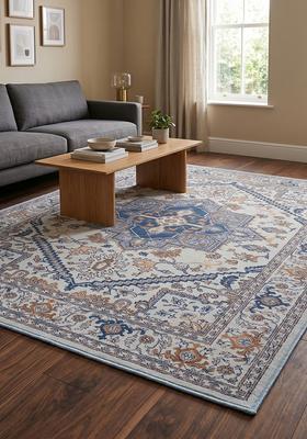 Saffron Rugs Hand Tufted Gray Blue Floral Oriental Square Wool Area Rug