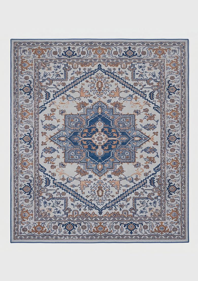 Saffron Rugs Hand Tufted Gray Blue Floral Oriental Square Wool Area Rug - Indya