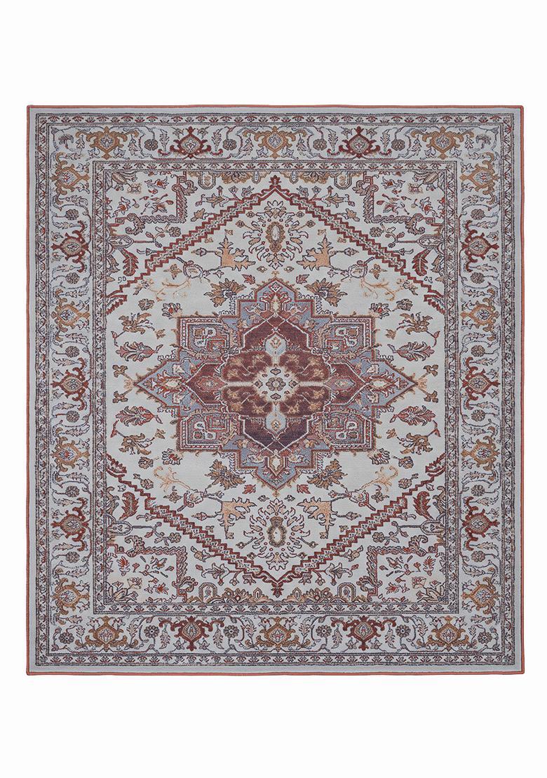 Saffron Rugs Hand Tufted Terracotta Gray Floral Oriental Square Wool Area Rug - Indya
