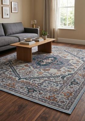 Saffron Rugs Hand Tufted Teal Gray Floral Oriental Square Wool Area Rug