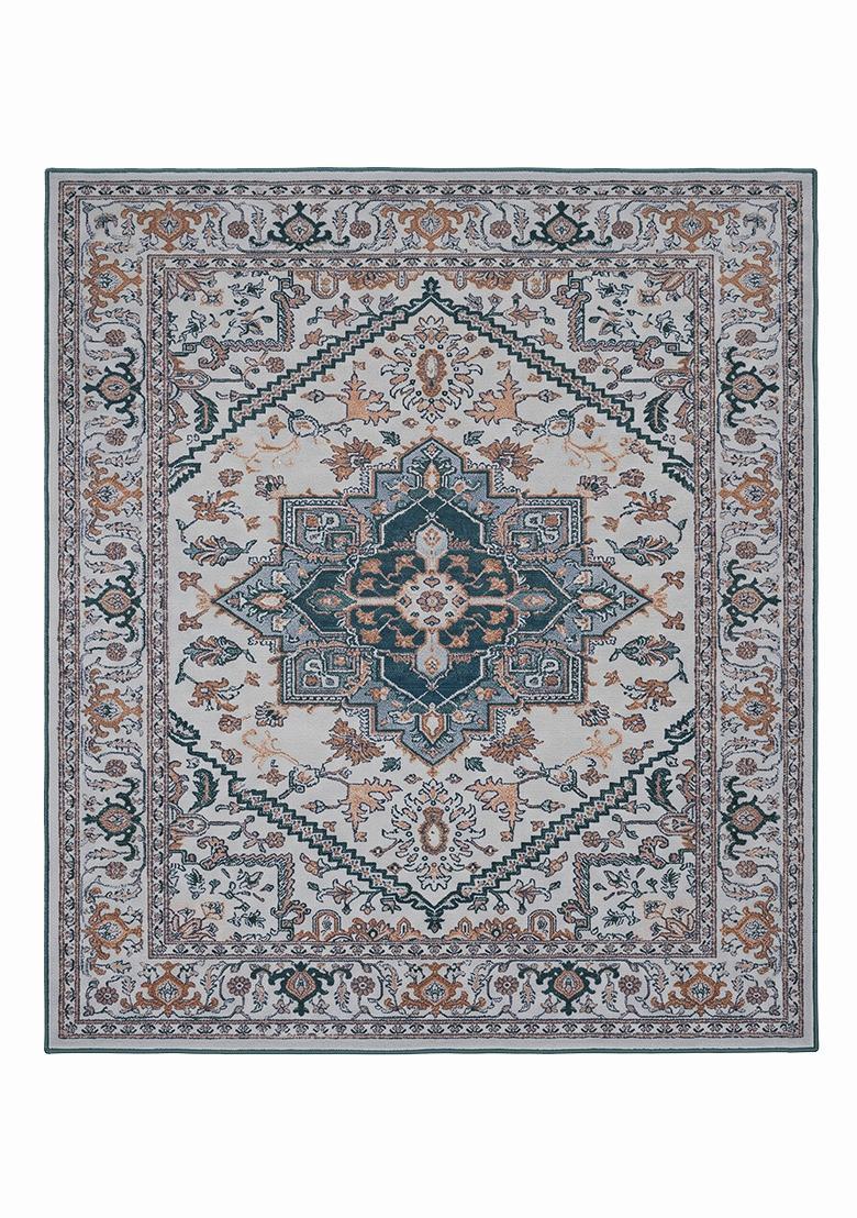 Saffron Rugs Hand Tufted Teal Gray Floral Oriental Square Wool Area Rug - Indya