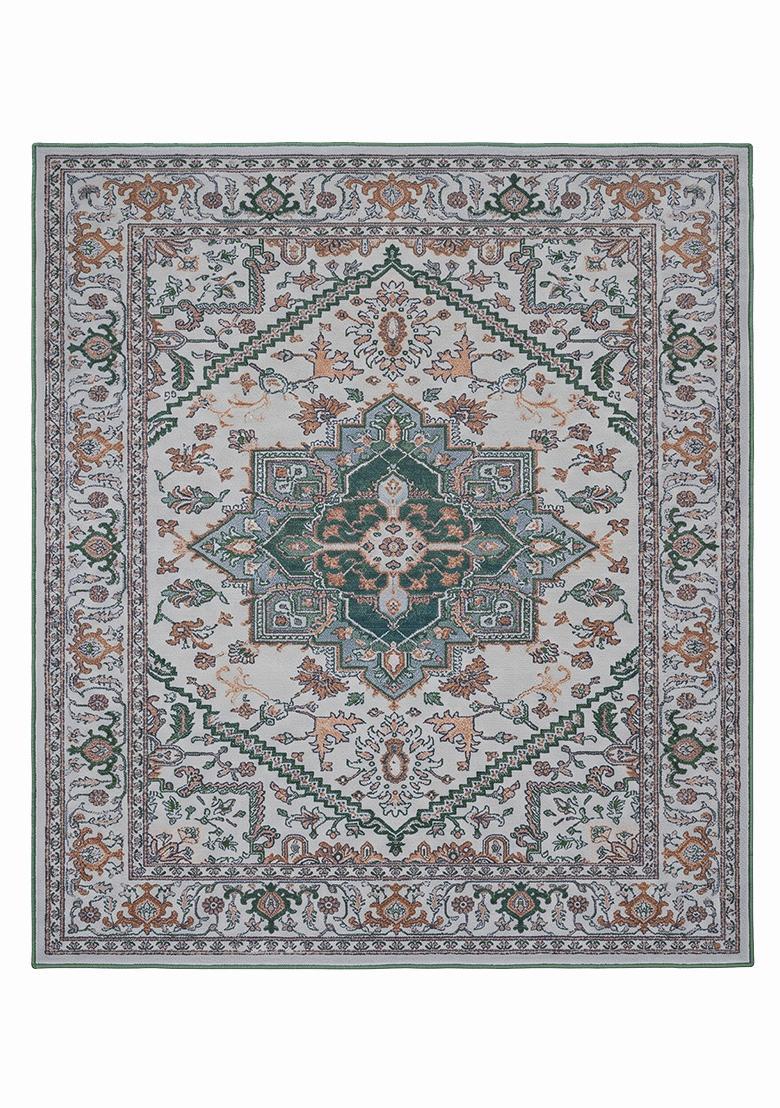 Saffron Rugs Hand Tufted Emerald Gray Floral Oriental Square Wool Area Rug - Indya