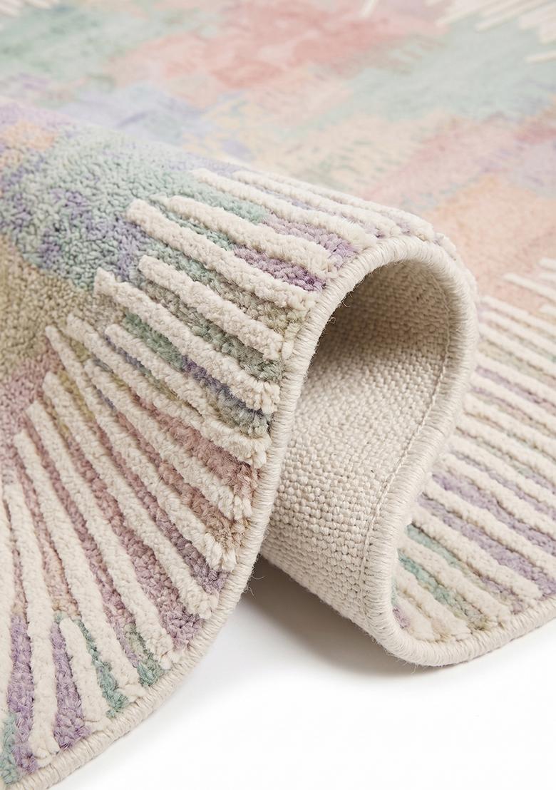 Saffron Rugs Hand Tufted Blush Nude Striped Contemporary Rectangular Wool Area Rug - Indya
