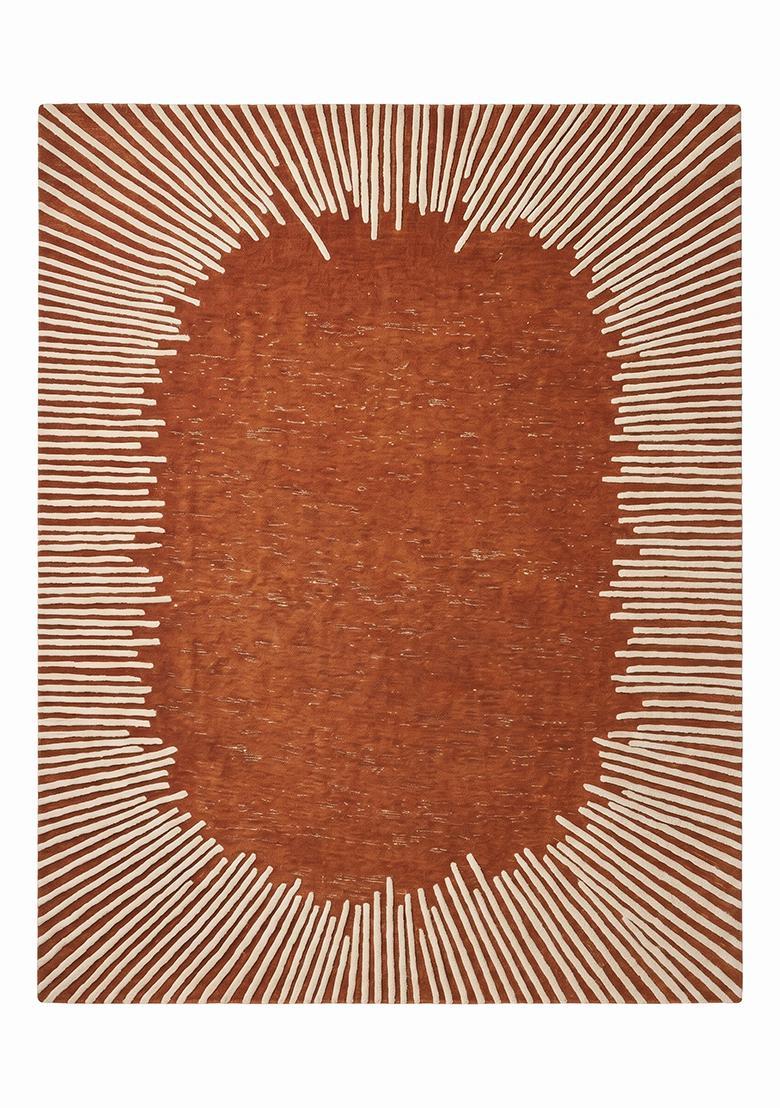Saffron Rugs Hand Tufted Burnt Sienna Striped Contemporary Rectangular Wool Area Rug - Indya