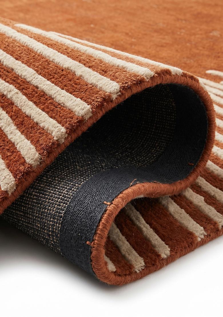 Saffron Rugs Hand Tufted Burnt Sienna Striped Contemporary Rectangular Wool Area Rug - Indya