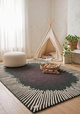 Saffron Rugs Hand Tufted Charcoal Striped Contemporary Rectangular Wool Area Rug