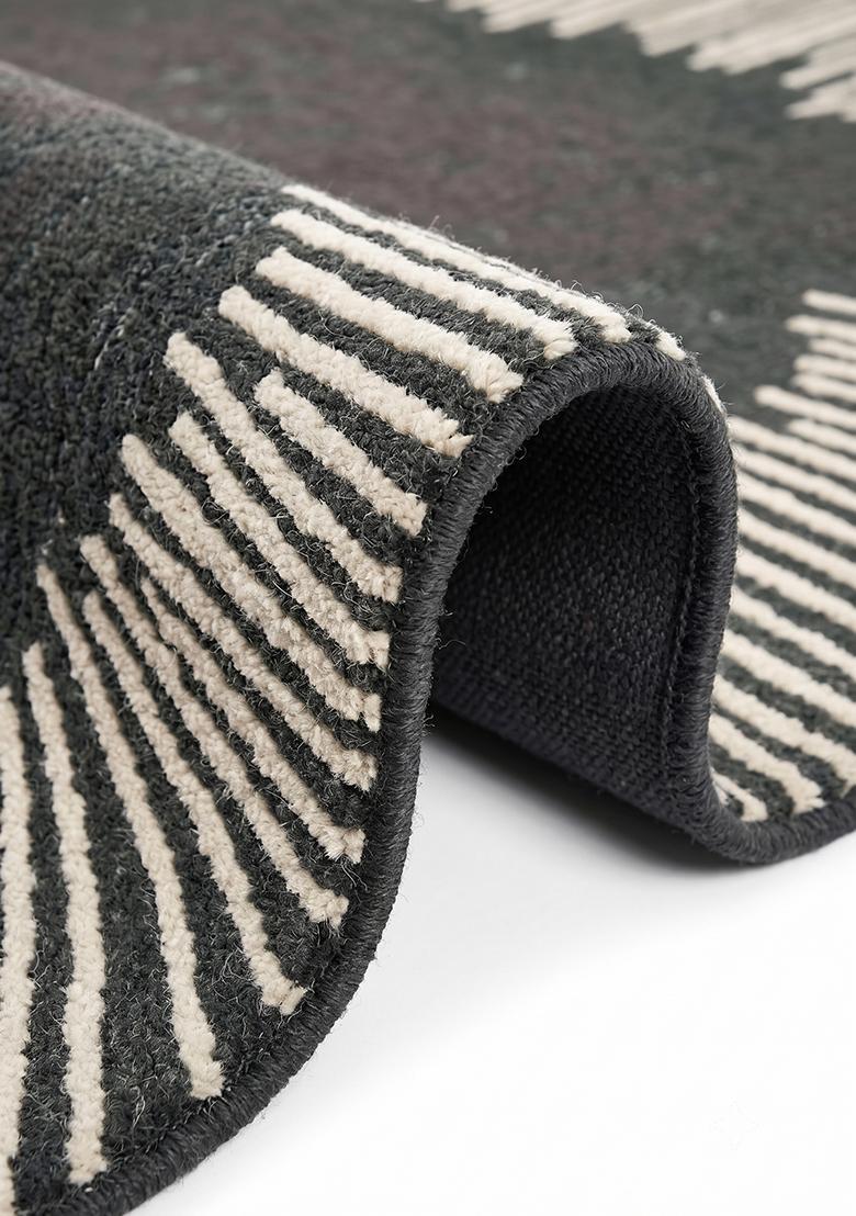 Saffron Rugs Hand Tufted Charcoal Striped Contemporary Rectangular Wool Area Rug - Indya