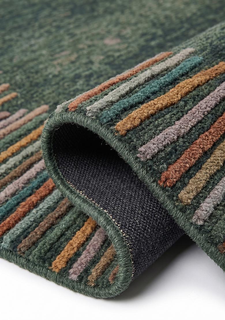 Saffron Rugs Hand Tufted Dark Grey Striped Contemporary Rectangular Wool Area Rug - Indya