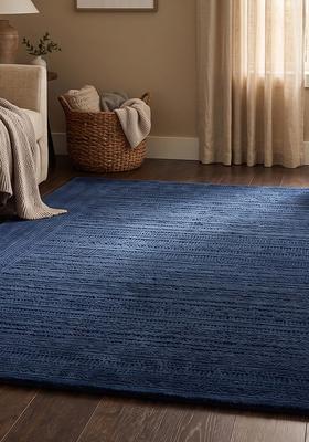 Saffron Rugs Hand Tufted Navy Blue Solid Contemporary Rectangular Wool Area Rug
