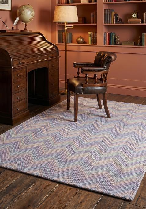 Saffron Rugs Hand Tufted Lavender Chevron Modern Rectangular Wool Area Rug