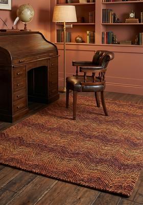 Saffron Rugs Hand Tufted Chestnut Brown Chevron Modern Rectangular Wool Area Rug