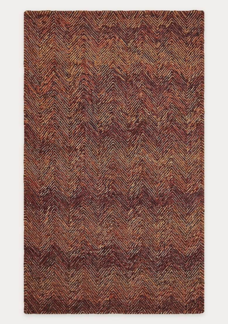 Saffron Rugs Chestnut Brown Modern Chevron Hand Tufted Wool Rectangular Rug - Indya