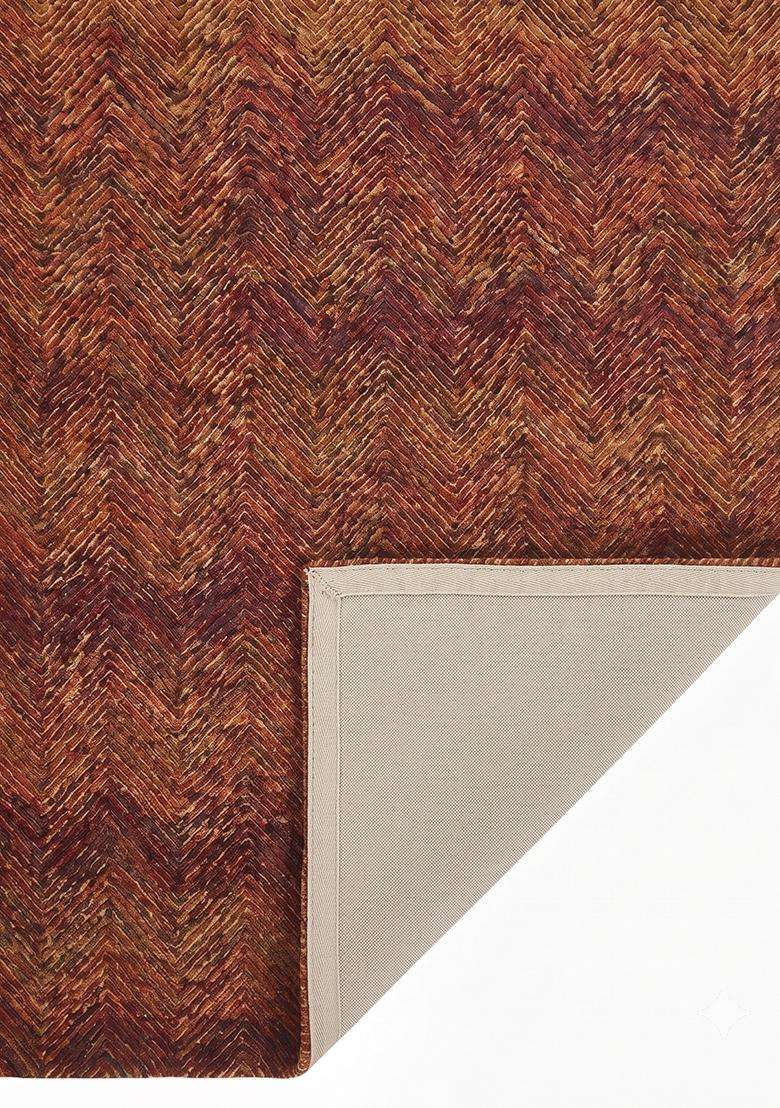 Saffron Rugs Chestnut Brown Modern Chevron Hand Tufted Wool Rectangular Rug - Indya
