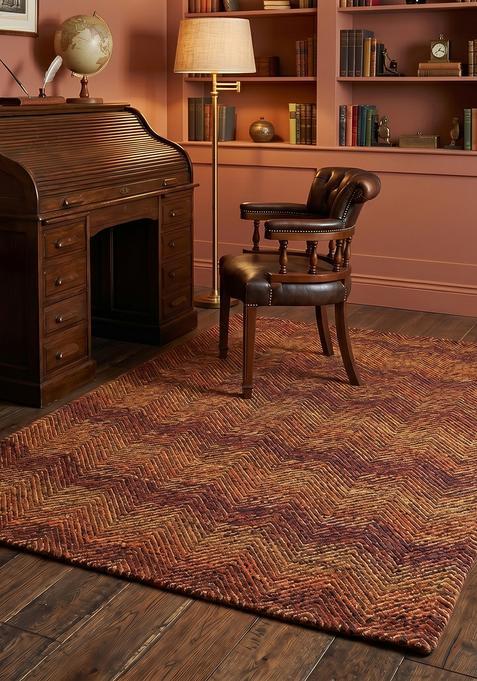 Saffron Rugs Hand Tufted Chestnut Brown Chevron Modern Rectangular Wool Area Rug