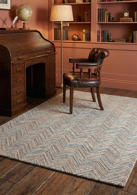 Saffron Rugs Hand Tufted Light Taupe Chevron Modern Rectangular Wool Area Rug