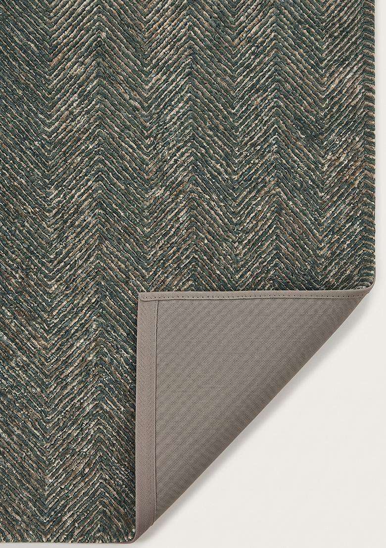 100% Wool Handmade Smoke Grey Rug | Modern Chevron Carpet With Cotton Backing For Living Room - Indya