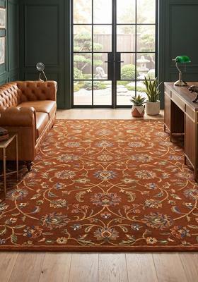 Saffron Rugs Hand Tufted Russet Brown Floral Oriental Rectangular Wool Area Rug
