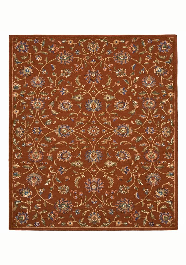 Saffron Rugs Hand Tufted Russet Brown Floral Oriental Rectangular Wool Area Rug - Indya