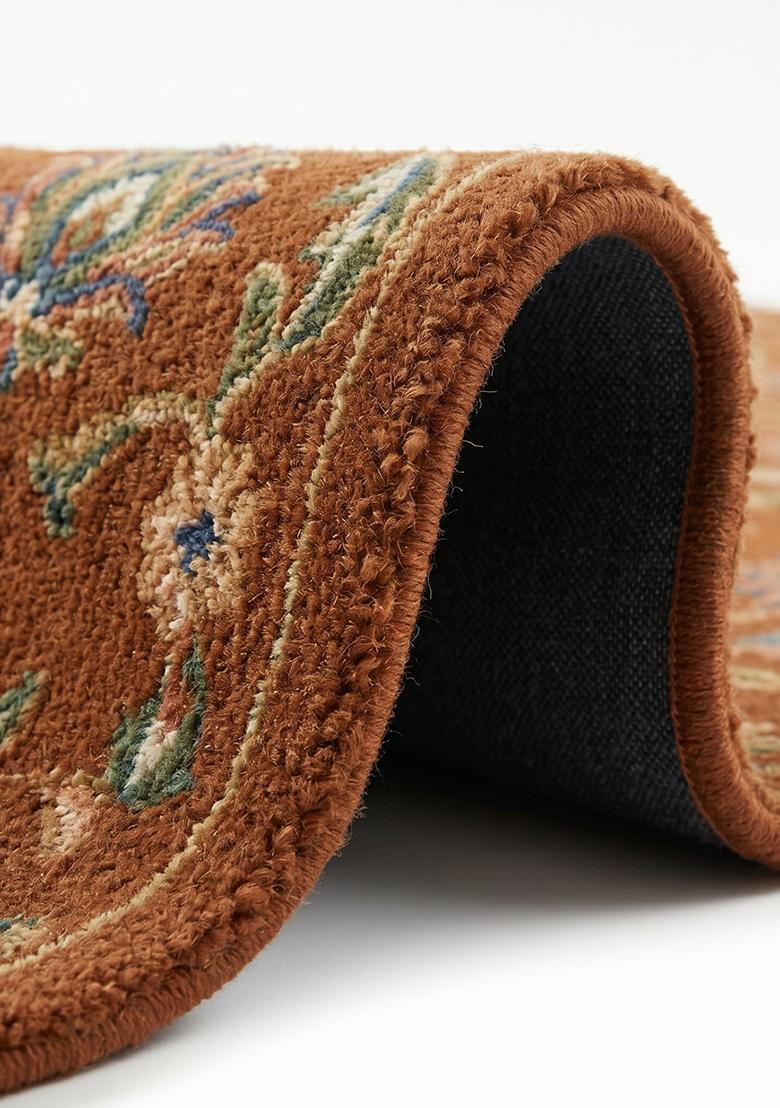 Saffron Rugs Hand Tufted Russet Brown Floral Oriental Rectangular Wool Area Rug - Indya