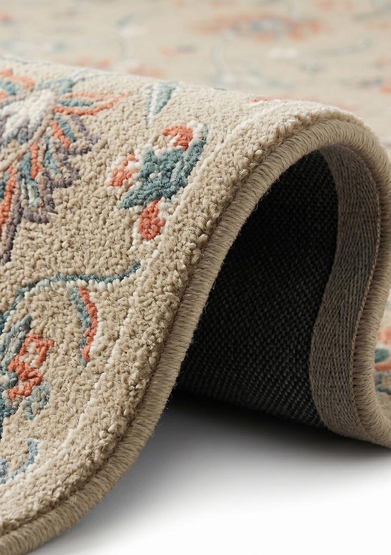 Saffron Rugs Hand Tufted Khaki Floral Oriental Rectangular Wool Area Rug - Indya