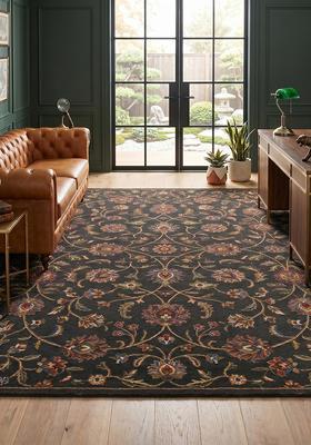 Saffron Rugs Hand Tufted Charcoal Floral Oriental Rectangular Wool Area Rug