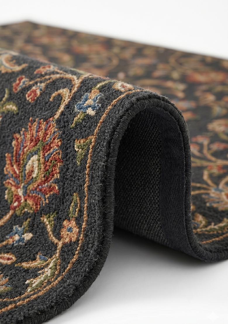 Saffron Rugs Hand Tufted Charcoal Floral Oriental Rectangular Wool Area Rug - Indya